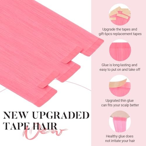 24″ Light Pink Tape-In Hair Extensions – 10pcs 30g Remy Human Hair, Silky Straig