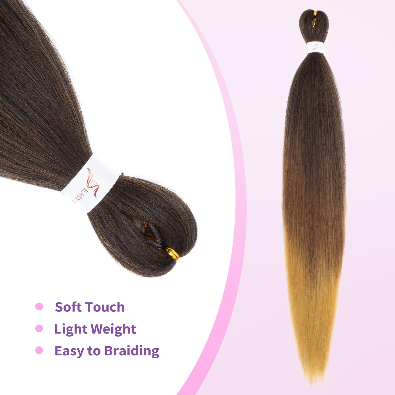28 Inch 8Packs #1B/27/30 Pre Stretched Braiding Hair For Women | Low Temperat…