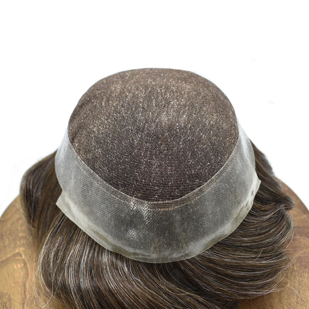 USMens Toupee French Lace Hairpiece Poly Pu Skin Around Hair System(Customized)