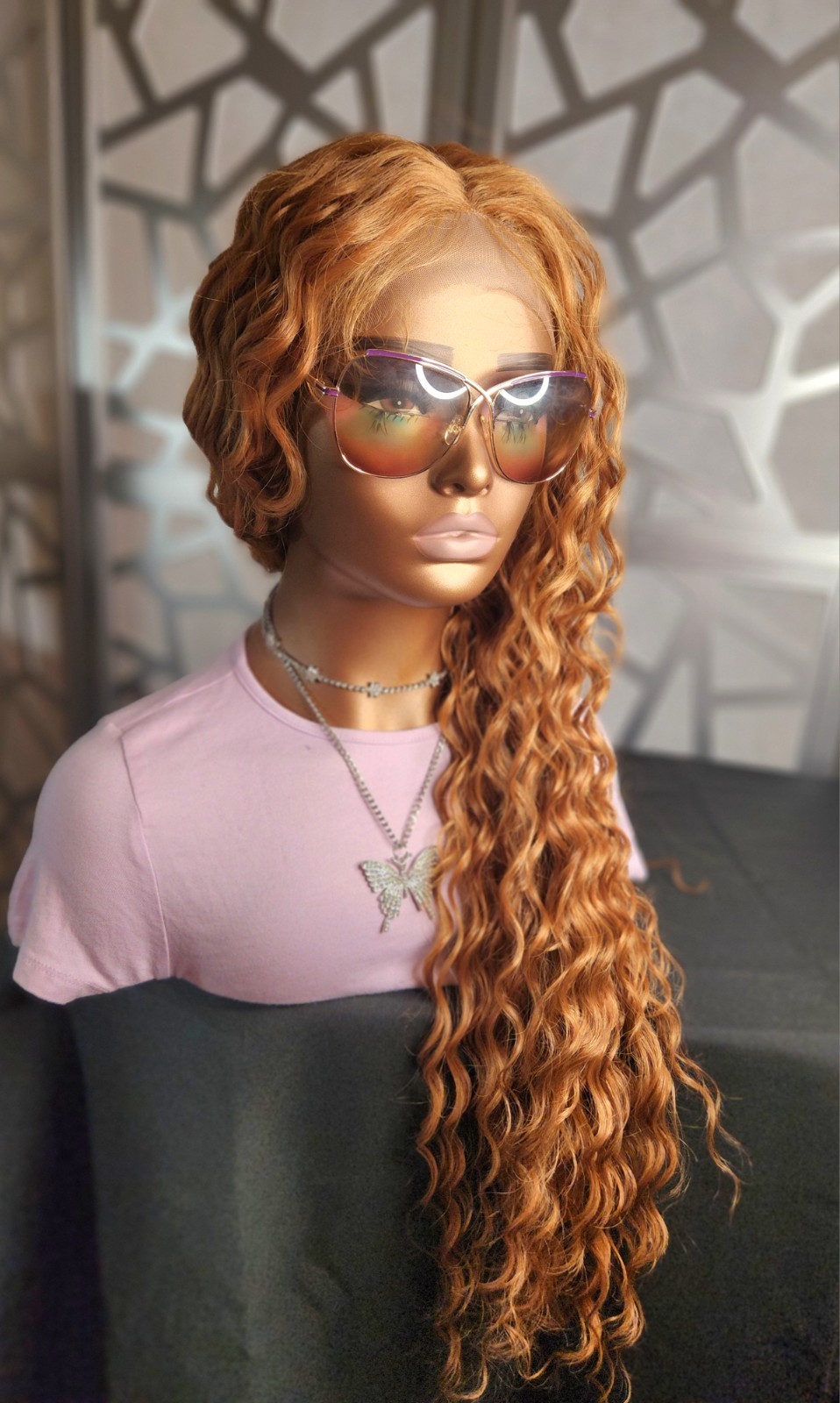 Strawberry Blonde Auburn Wig Curly Wig Lace Front Human Hair Blend Extra Long