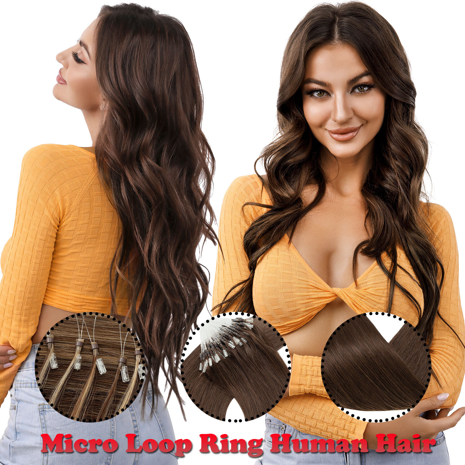 THICK 100% Russian Remy Human Hair Extensions Micro Loop Nano Ring Bead Balayage