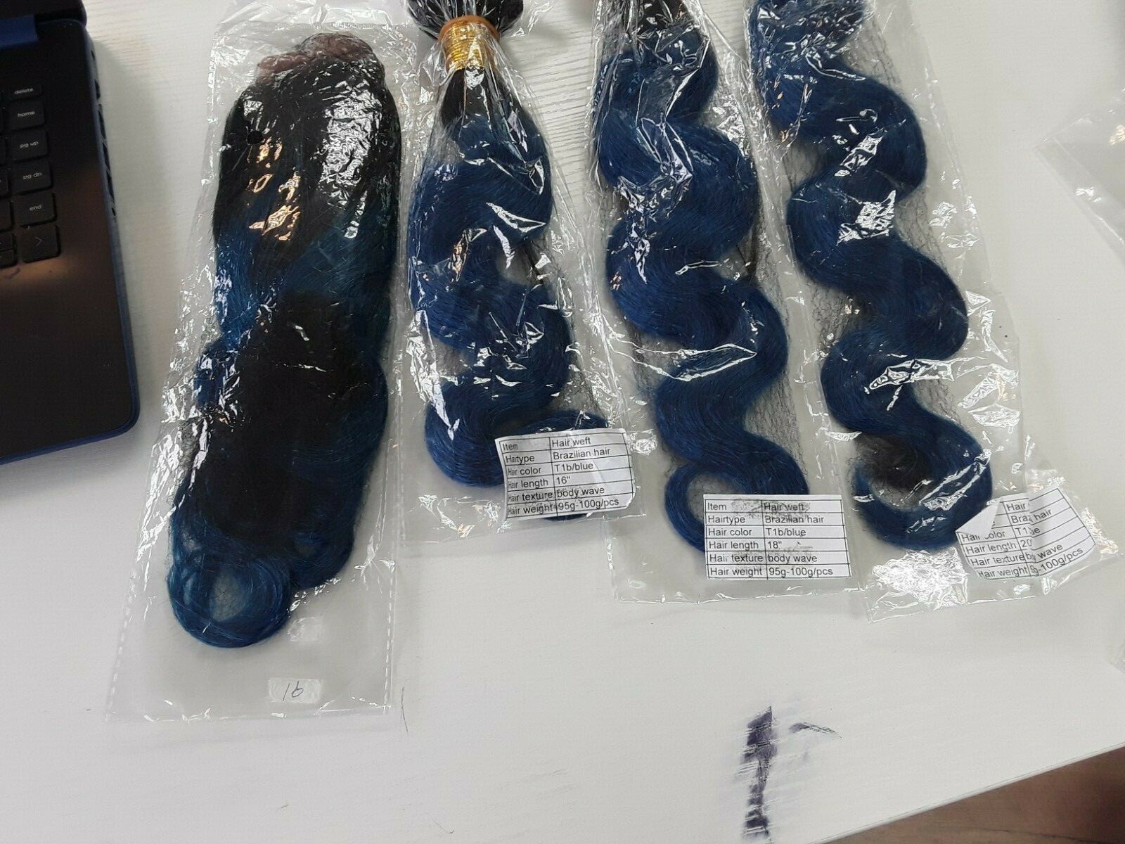 1B#/BLUE OMBRE BRAZILIAN VIRGIN HUMAN HAIR BODY WAVE BUNDLES 16+18+20&16 FRONTAL