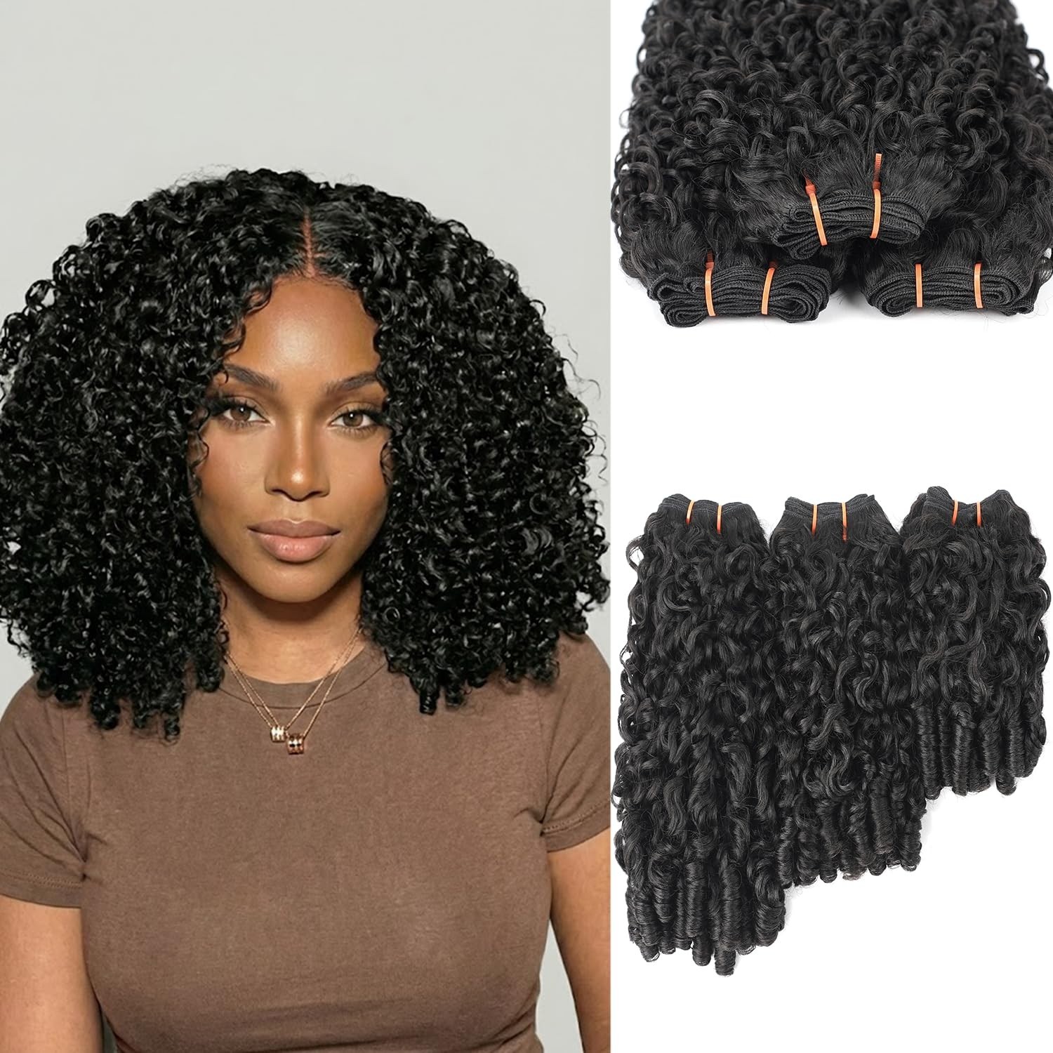 OLQZJZJ Burmese Curly Bundles 8 10 12 Inch Natural Black,100% Pure Protein Fiber