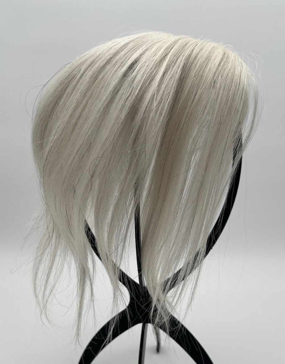 Platinum Blonde White w/ Black Strands 100% Human 10in Women Hair Topper