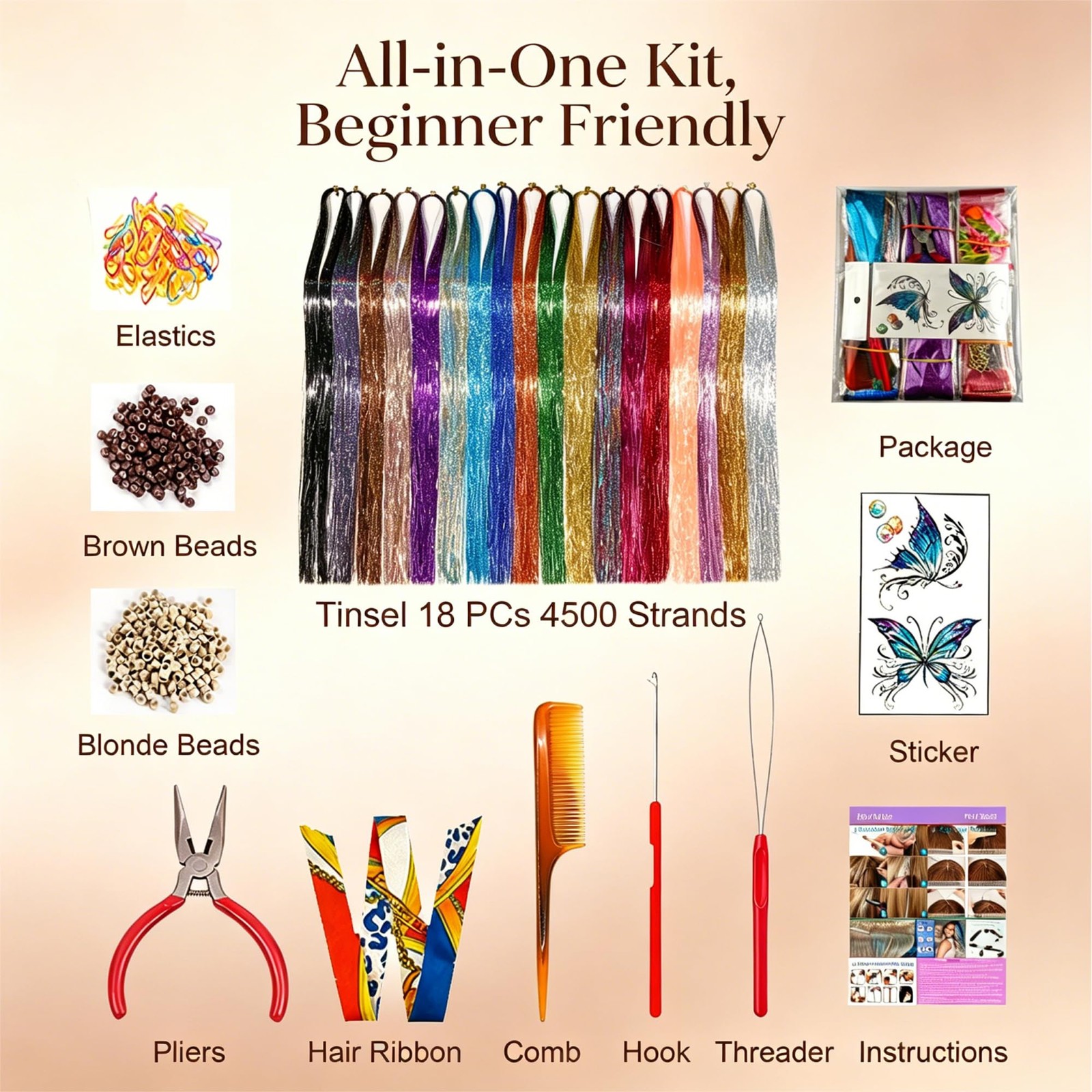 18 Colors Hair Tinsel Kit – 47 Inch Sparkle Strands, up to 320°F, No-Fade & R…