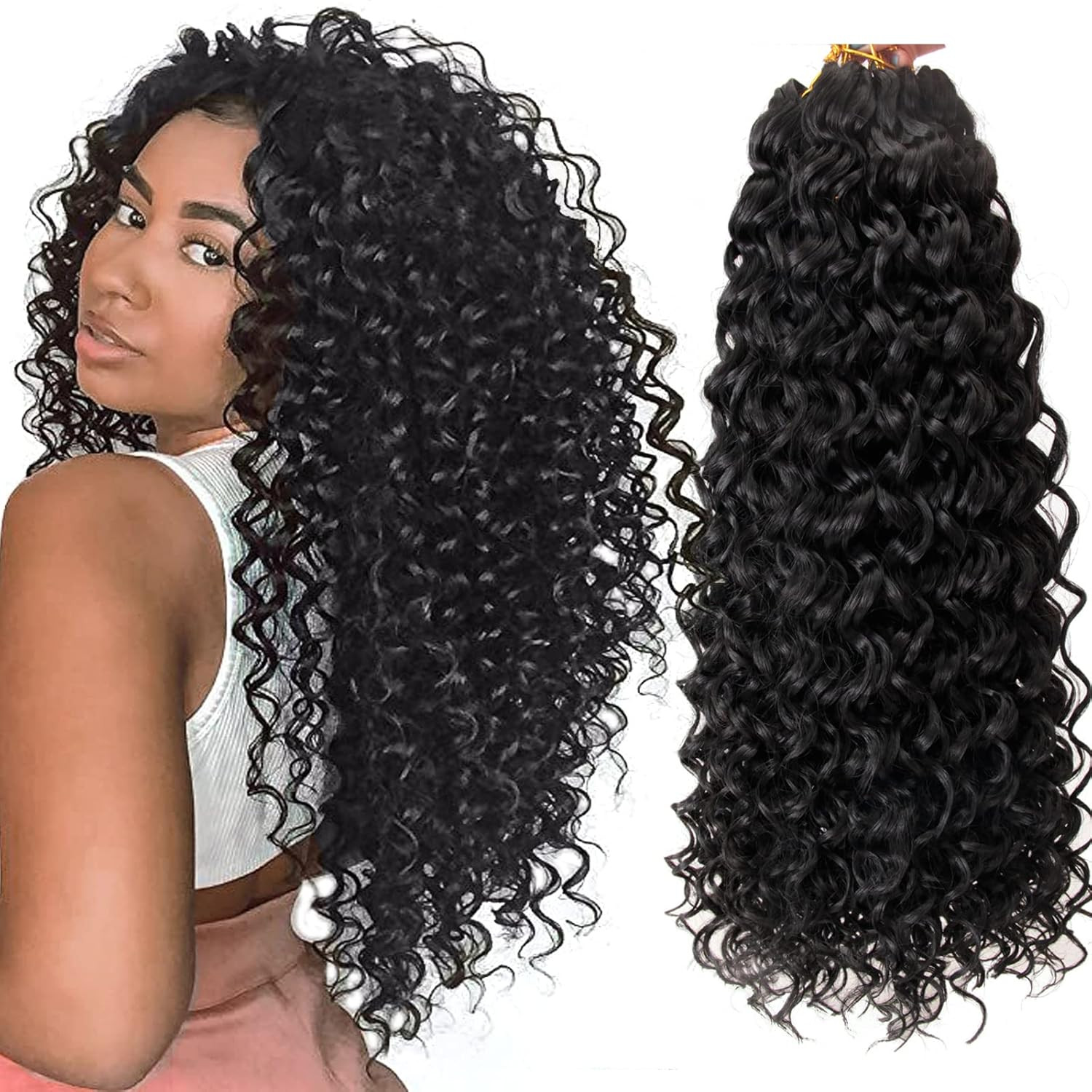 8 Packs Curly Crochet Hair Gogo Curl Crochet Hair for Women Natural Black Deep W