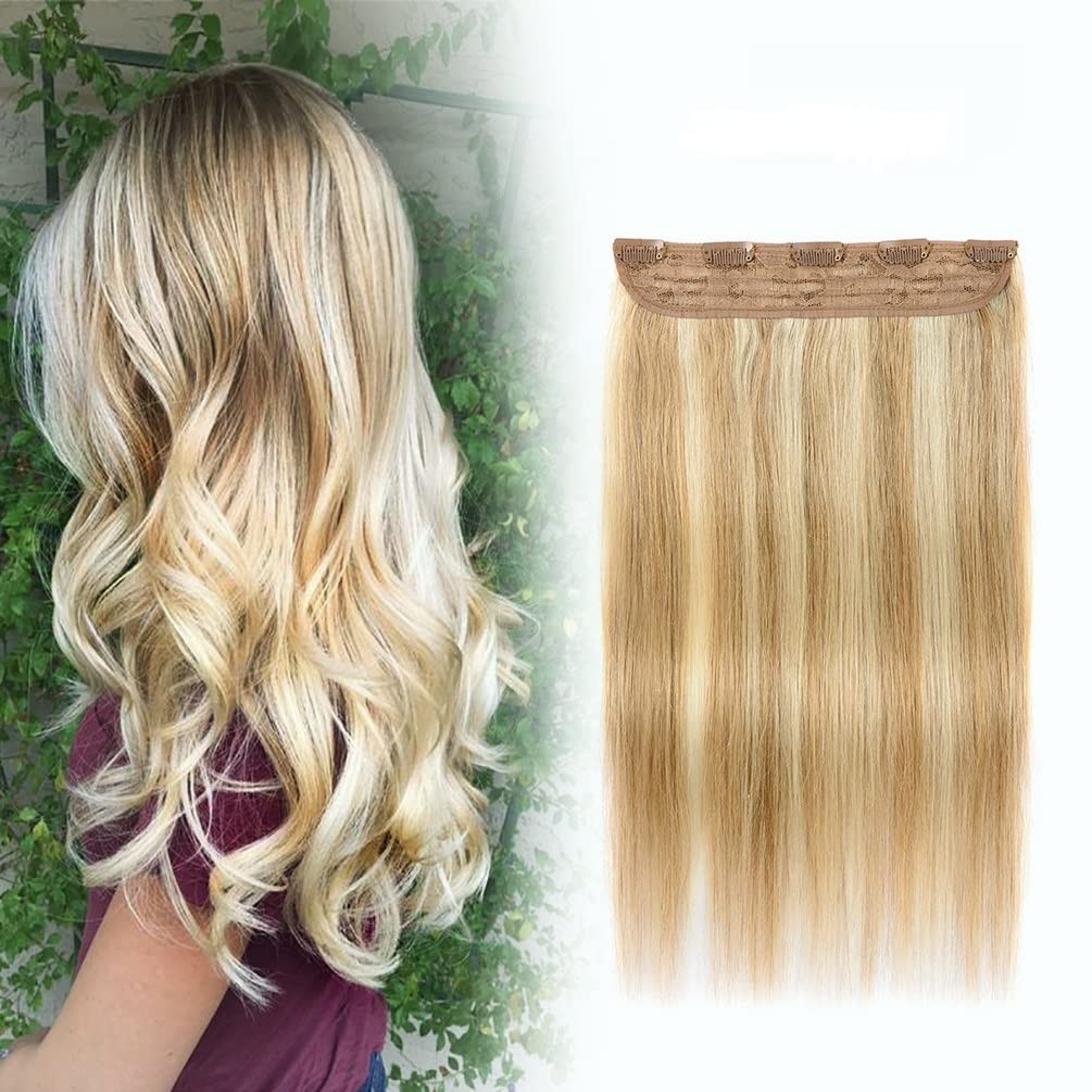 Real Human Hair Clip-In Extensions – 14″ Brown Blonde Highlights, 70g Remy Hair