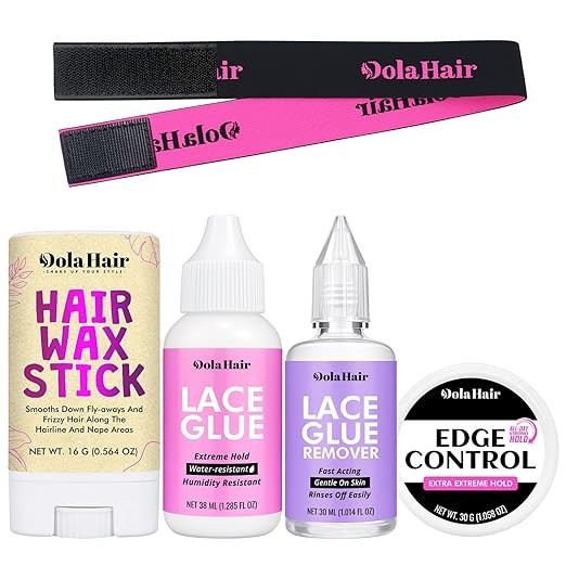 Lace Wig Glue Kit 5pcs Waterproof Adhesive Remover Wax Edge Control Melting Band
