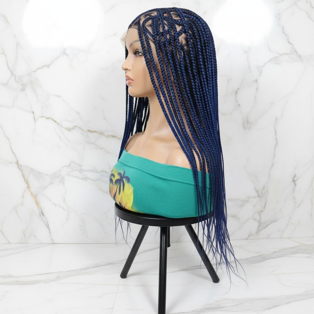 Braided Wig Full Lace Baby Hair. Blue & Black Braids. 32 inches