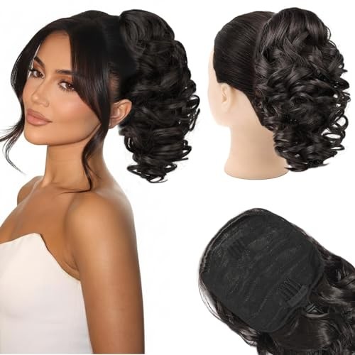 Drawstring Ponytail 14inch Curly Ponytail Extension 14 Inch Black Brown