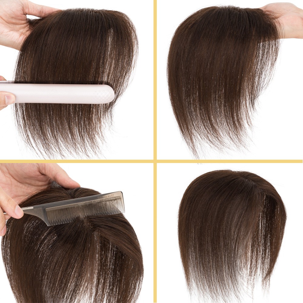 Curtain Bangs Clip in HUMAN HAIR Topper Hairpiece FULL LACE Extensions 10inch US