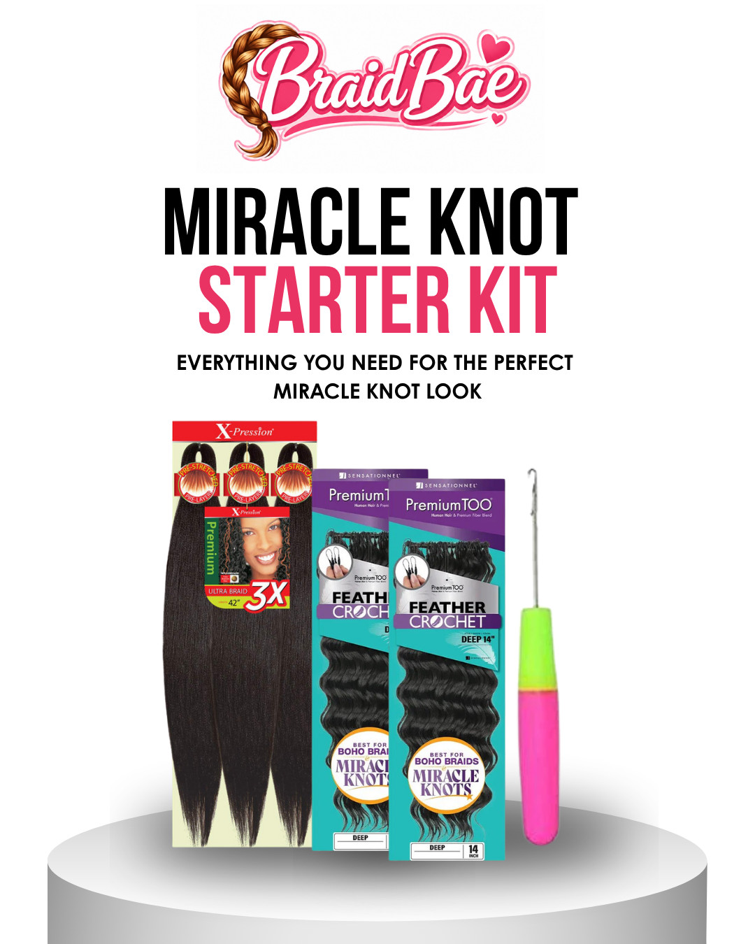 Miracle Knot Crochet Kit| Deep Wave Premium Too Feather Crochet + Braid + Needle