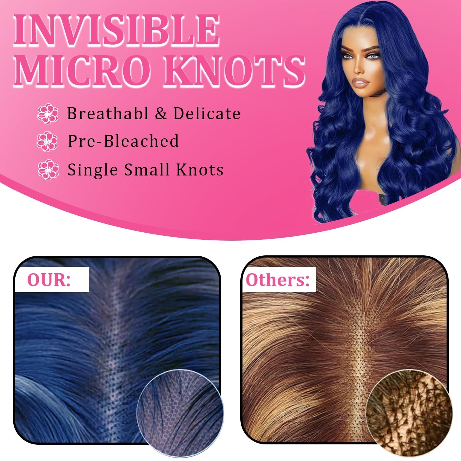 28″ Blue Body Wave Lace Front Wig – Human Hair, 180% Density, Glueless Wear & Go