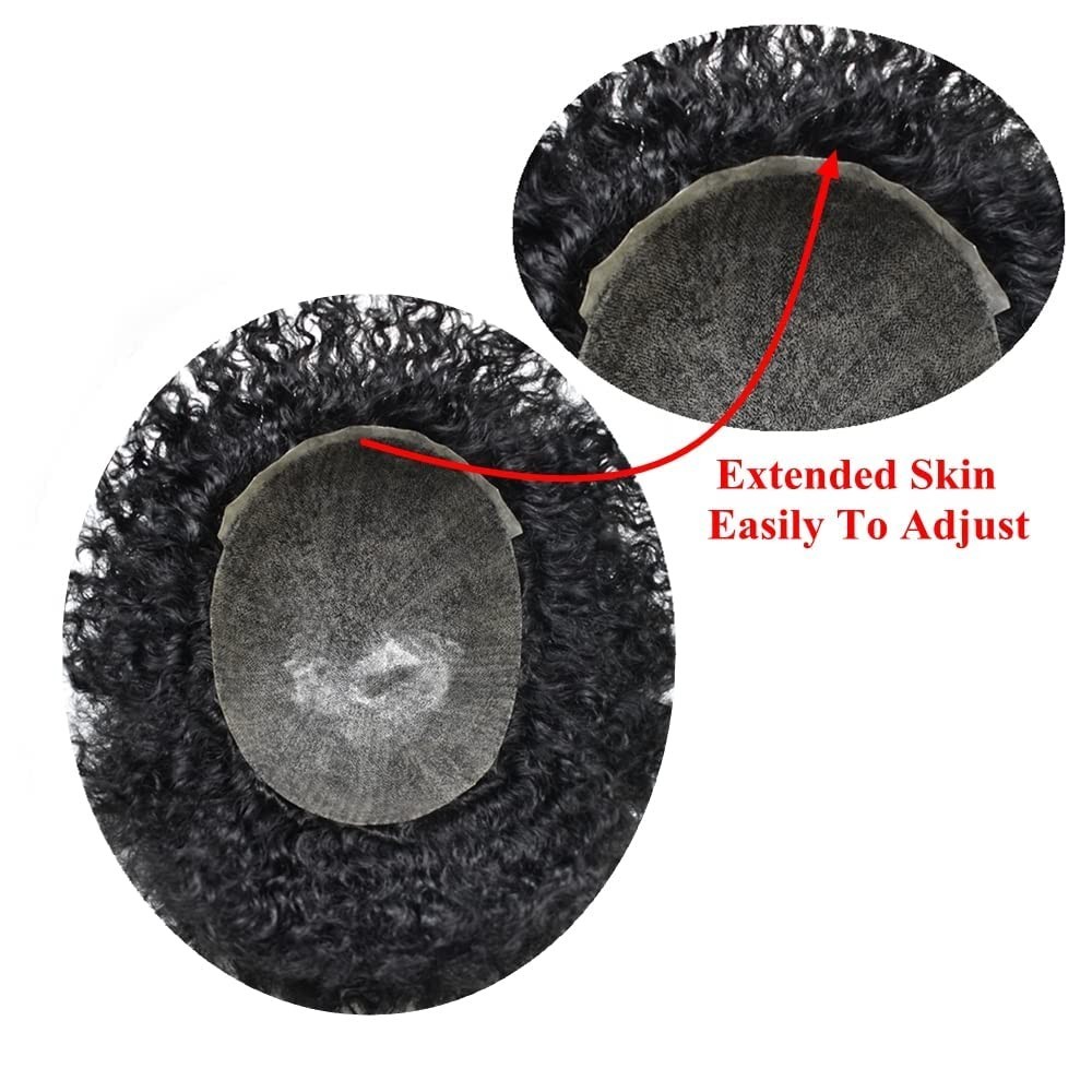 Afro Toupee for Black Men All PU African American Mens Toupee Black Hair Piece