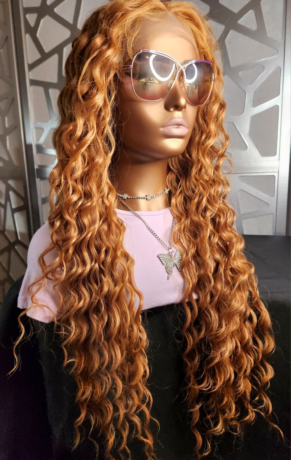 Strawberry Blonde Auburn Wig Curly Wig Lace Front Human Hair Blend Extra Long
