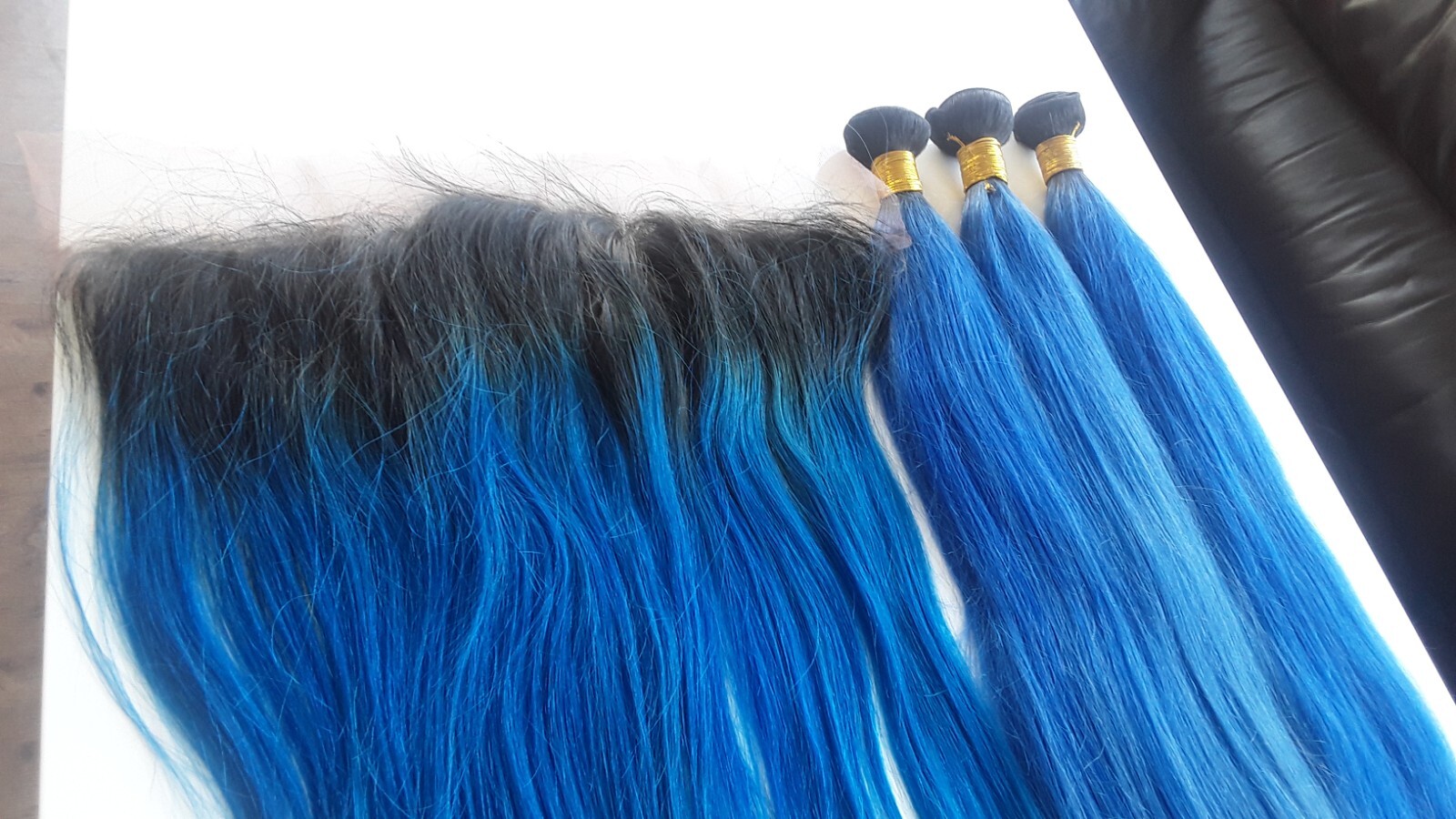 1B#/BLUE OMBRE BRAZILIAN VIRGIN HUMAN HAIR STRAIGHT BUNDLES 30+30+30&18 FRONTALS