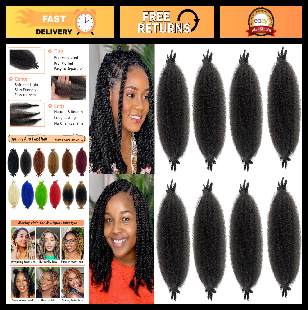 12″ Pre-Separated Afro Twist Braiding Hair – Kinky Crochet Braids for Soft Locs