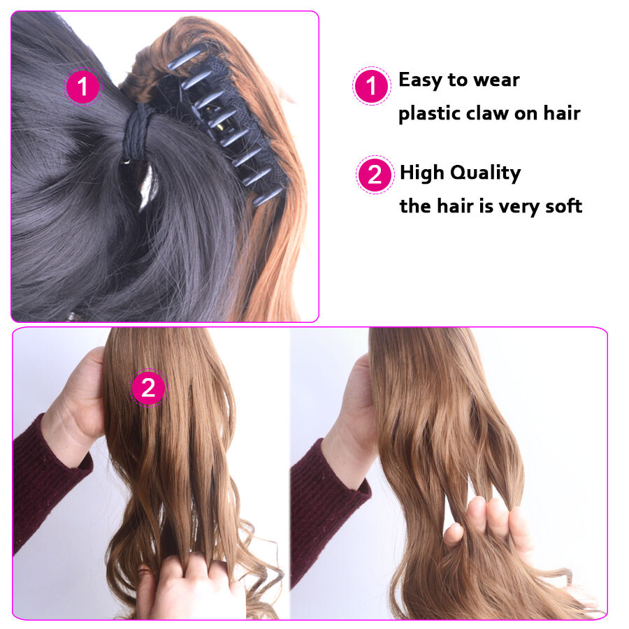 US 100% Real Thick Pony Tail Hair Extensions Clip In Claw Around Ponytail Ombre