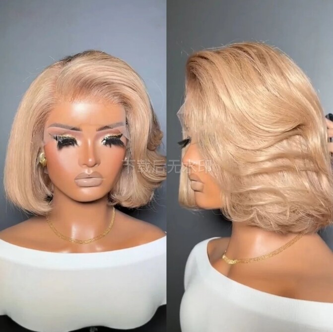 Ash Blonde Side Part Layered Bob Human Hair Wig 13×4 Lace Front Wig