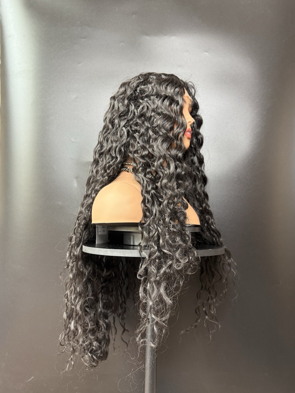 Black Wig Faux Lace 26 Inches Long Middle Part Spiral Curly