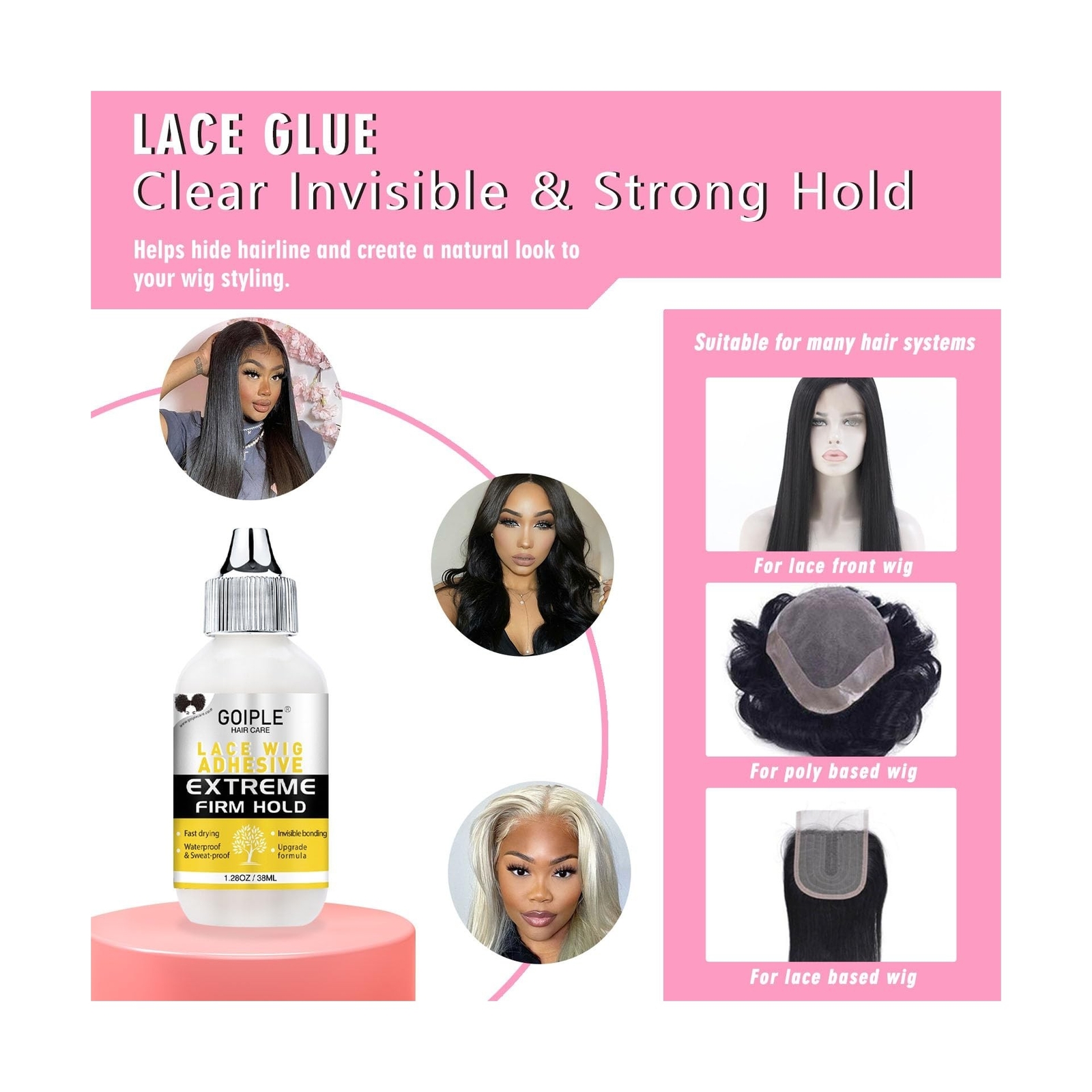 Wig Glue for Lace Front Wigs Lace Glue for Wig, Strong Hold Lace Glue for Lac…