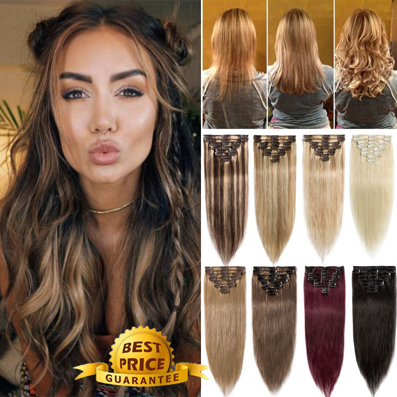 8-24Inches 100% Human Hair Extensions Clip In Real Remy Hair Extension Full Head
