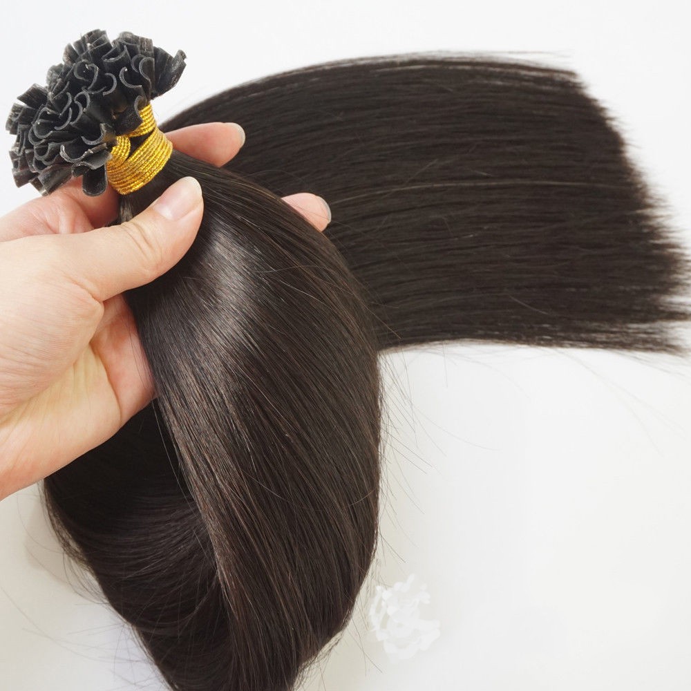 Pre Bonded Keratin Fusion U Tip Real Human Hair Extensions Natural Black 18inch