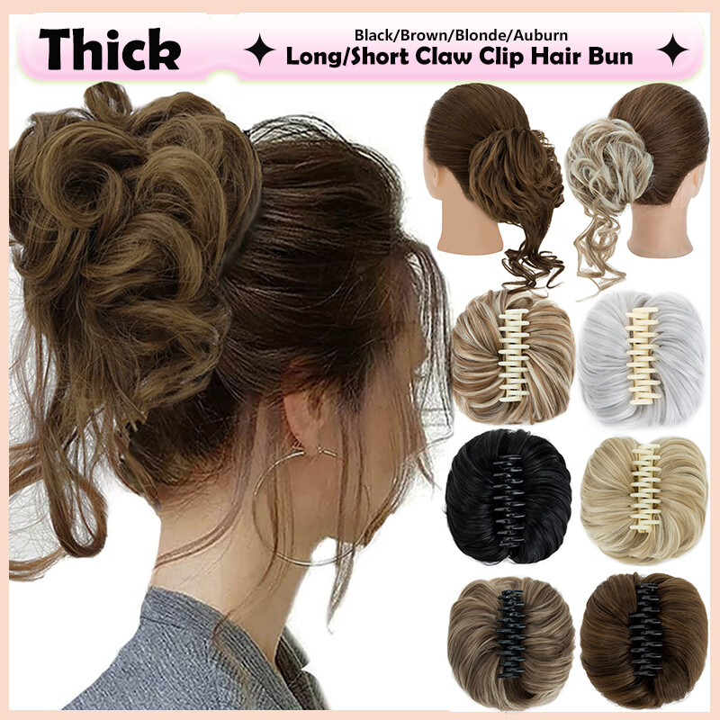 Real As Human Messy Bun Chignon Claw Clip in Hair Extensions Thick Scrunchie 65g