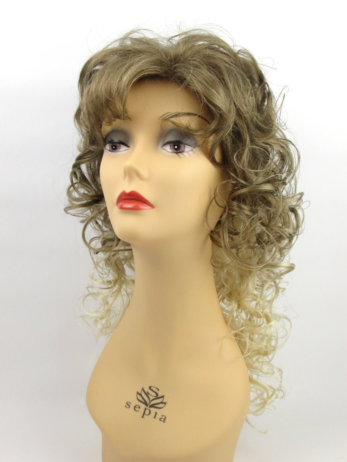 80S WOMENS SHOULDER-LENGTH LAYERED LOOSE CURLS CURLY HAIR WIG W/ BANGS VICTORIAN