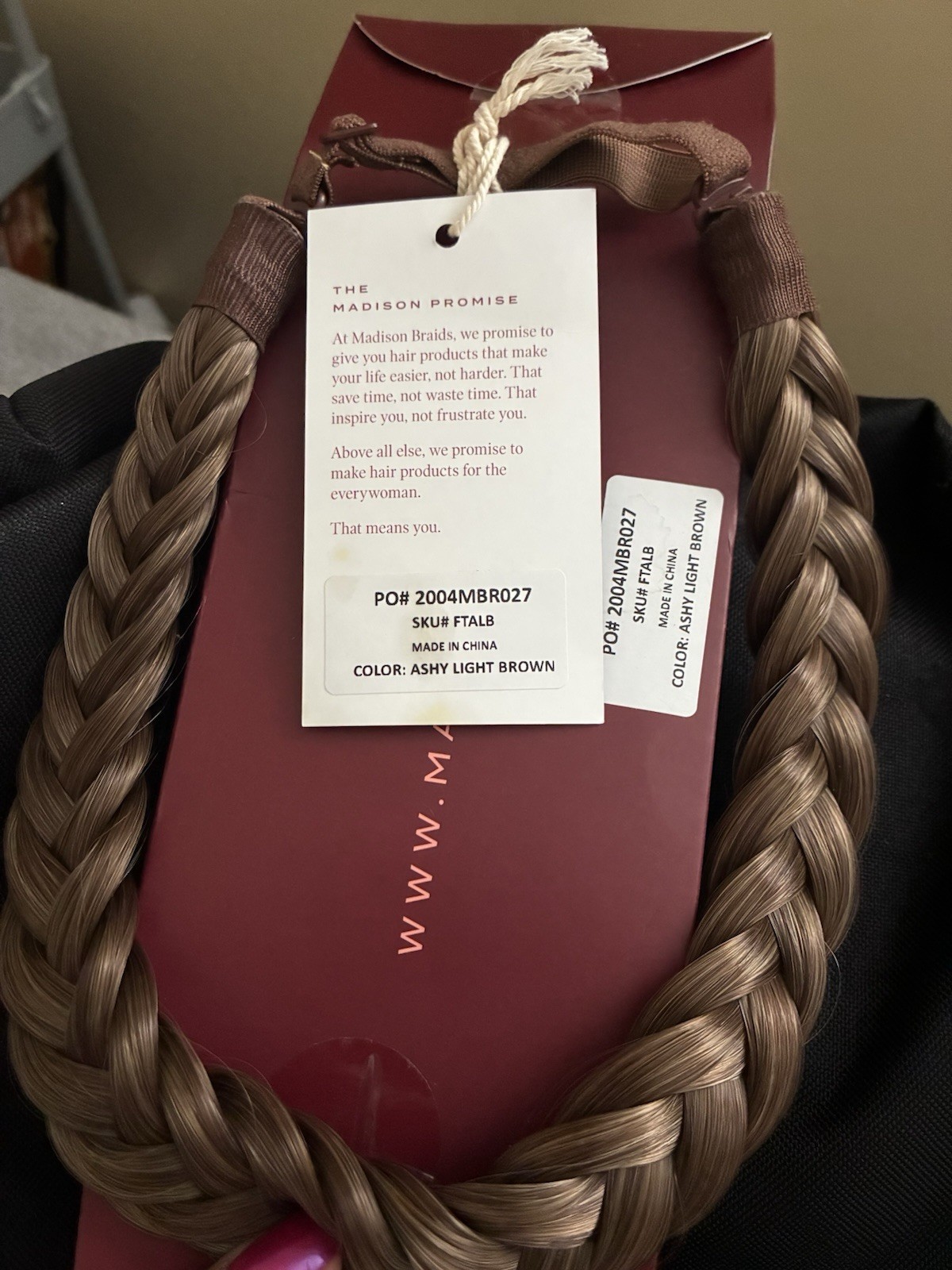 NIB Madison Braids Hair Extensions Braided Headbands ASHY LIGHT BROWN