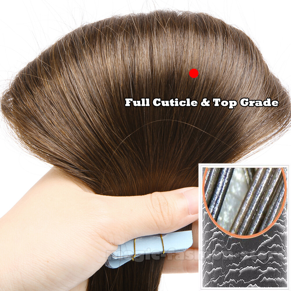 CLEARANCE 60Pcs Tape In Remy Human Hair Extensions Fusion Glue Weft Thick 150Gr