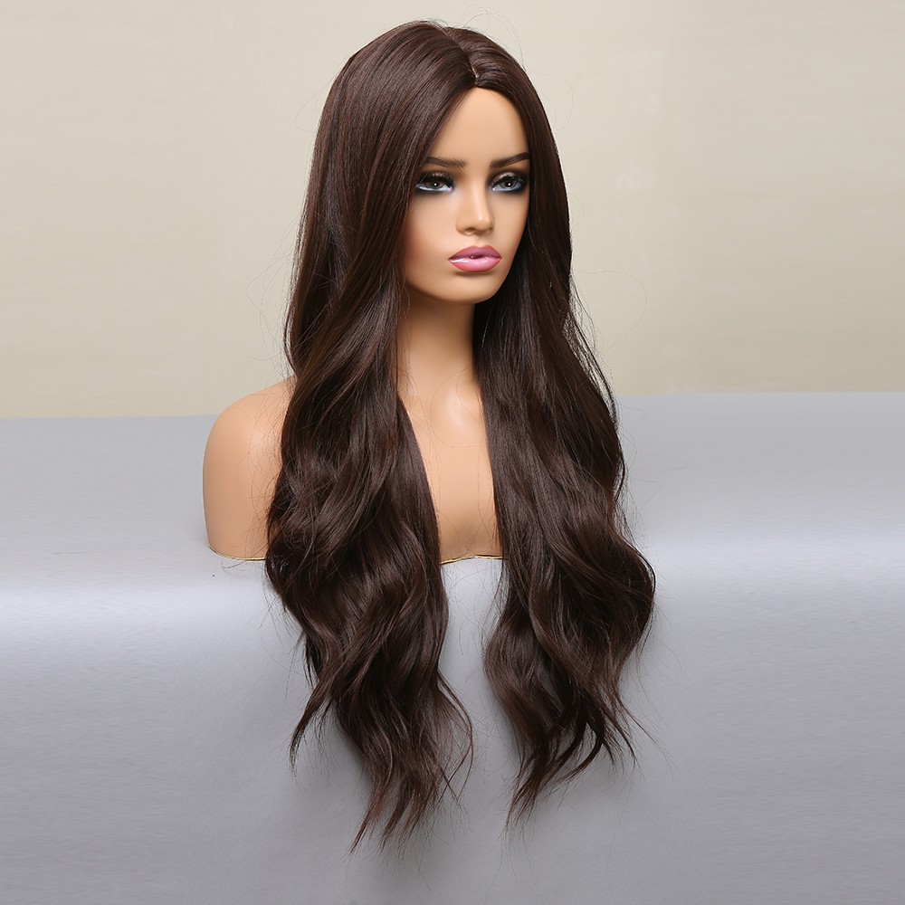 Cosplay Party Wig Dark brown Heat Resistant Synthetic Hair Long Wavy