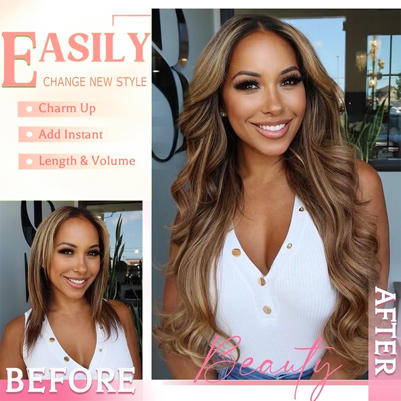 Double Weft 100% Remy Human Hair Extensions Full Head Clip In 8PCS Extra Thick