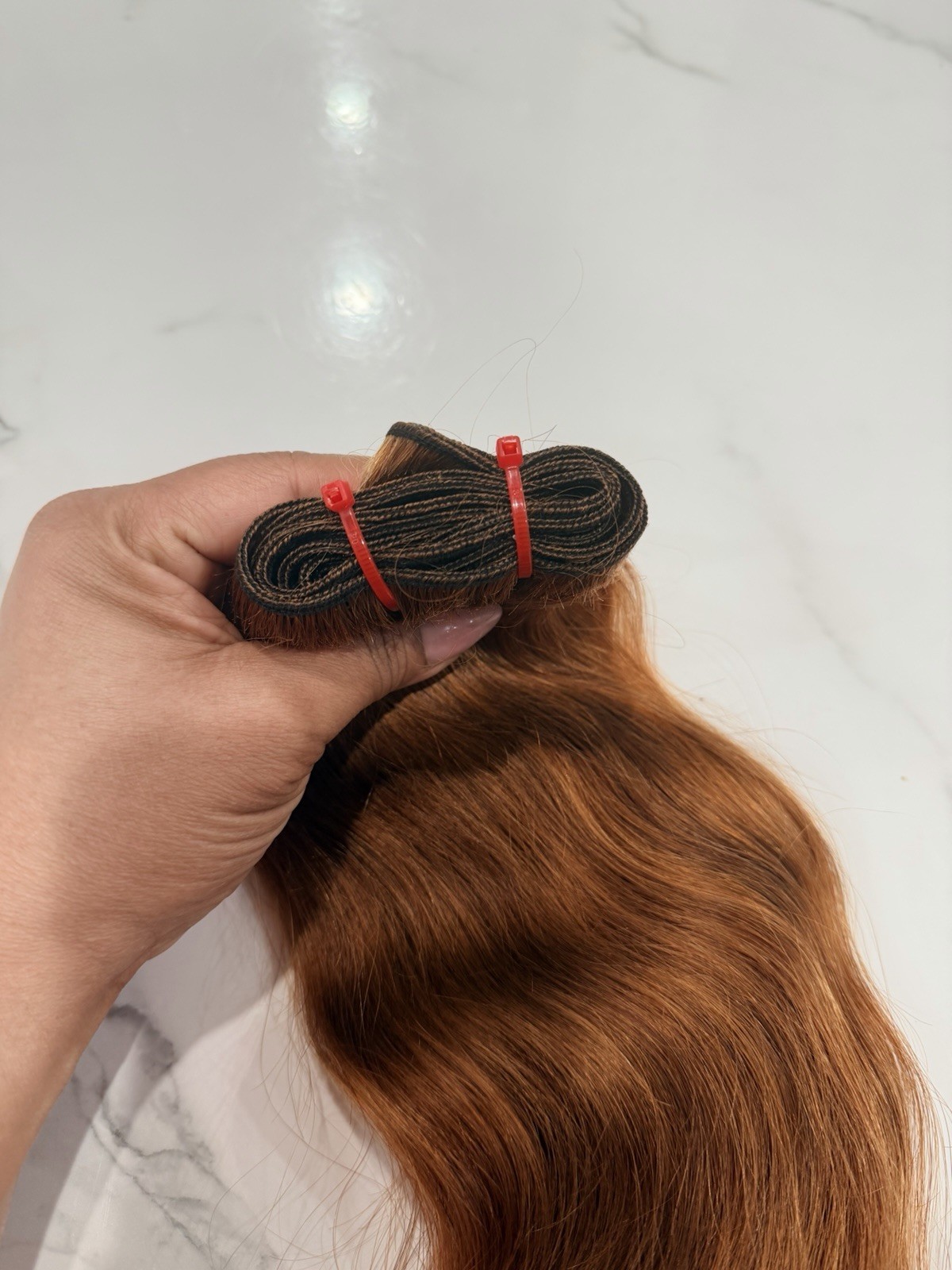 Human Hair Extension Weft Copper Red Wavy Style Women 21-30 in