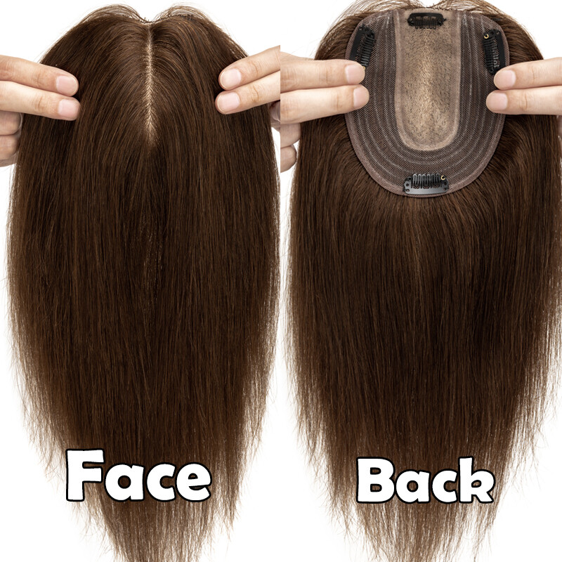 Women Tooper/Clip In Remy Human Hair Silk Base Hairpiece Toupee Wig Highlight US