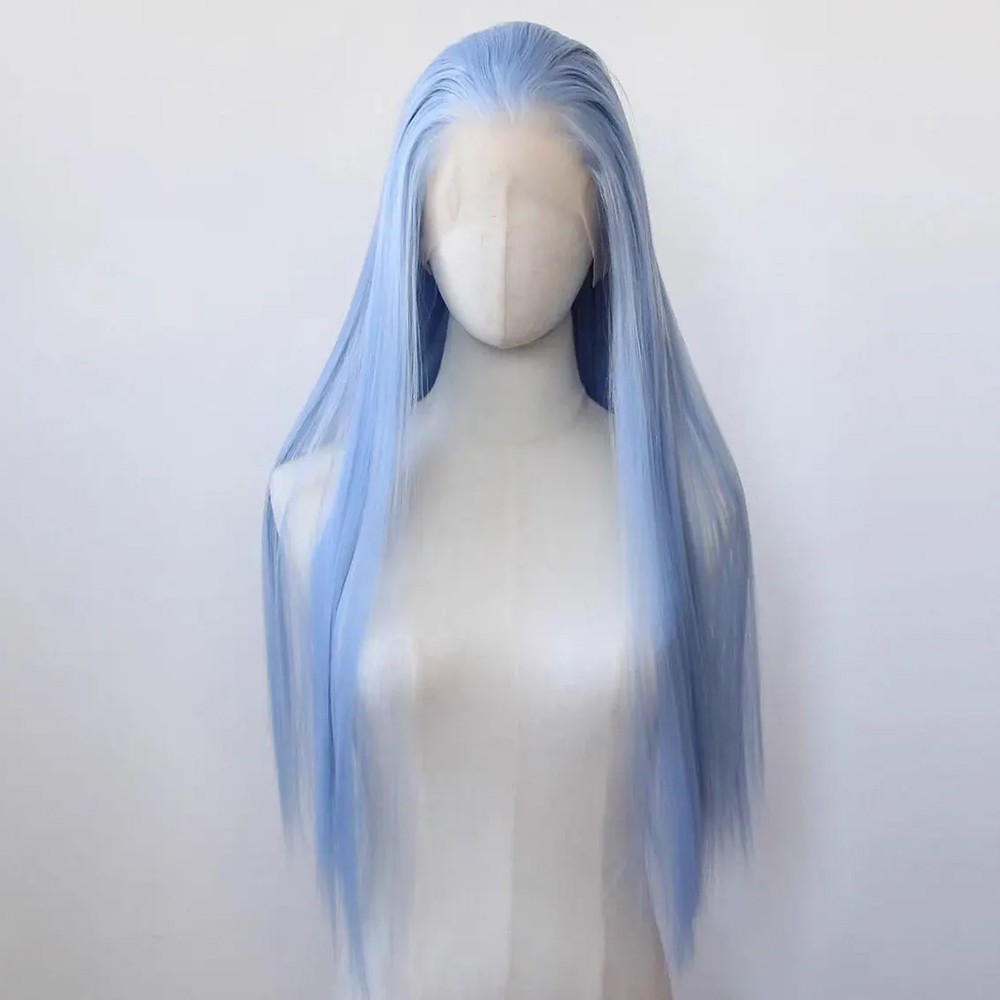 13×6 Long Silky Straight Blue Hair Lace Front Wigs Women Party Natural Hairline
