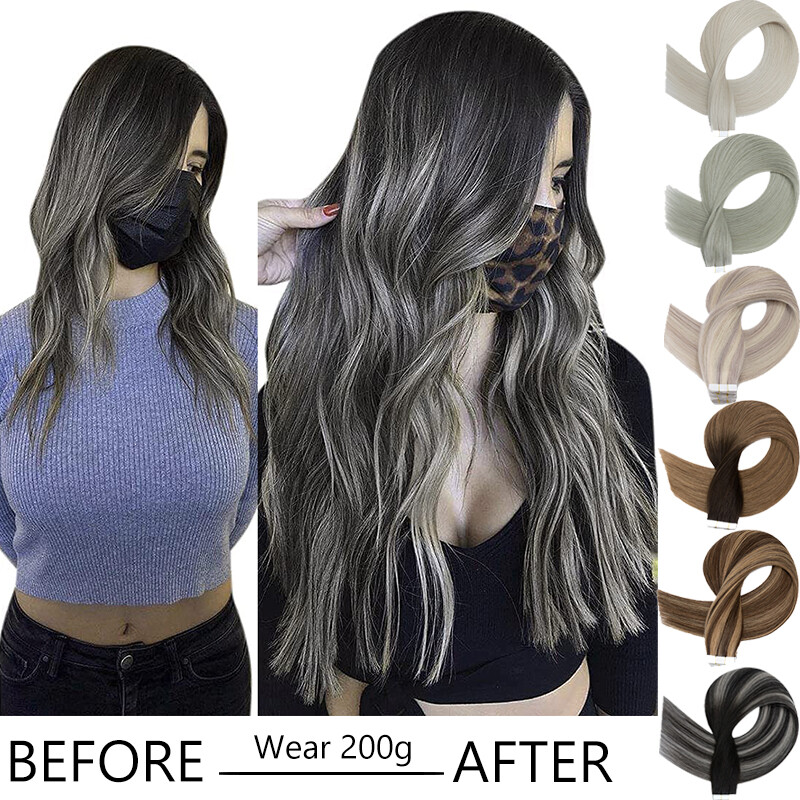 80PCS 200G Thick Tape In Real Remy 100% Human Hair Extension Full Head Skin Weft