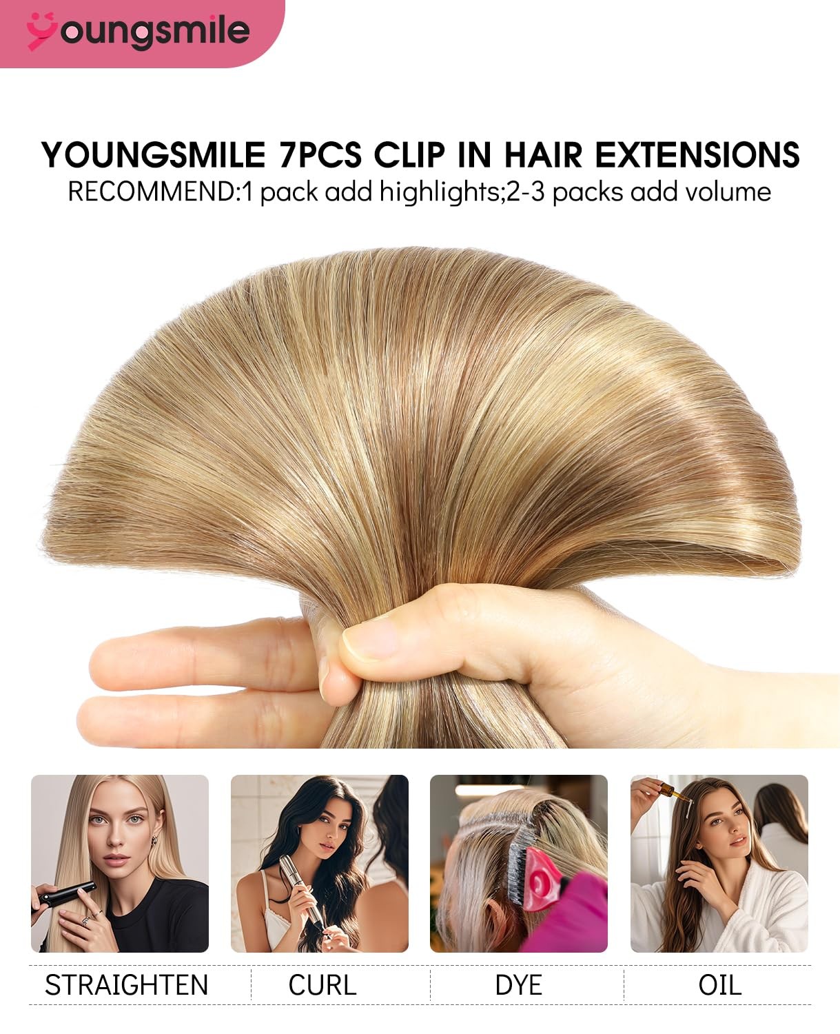 Clip in Hair Extensions 140g 7 Pieces #10/27/27 Golden Blonde 14inch – Soft