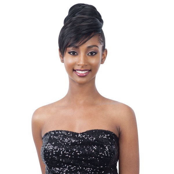 TWISTED BUN BANG – FREETRESS EQUAL SYNTHETIC BUN & SWOOP SIDE BANG