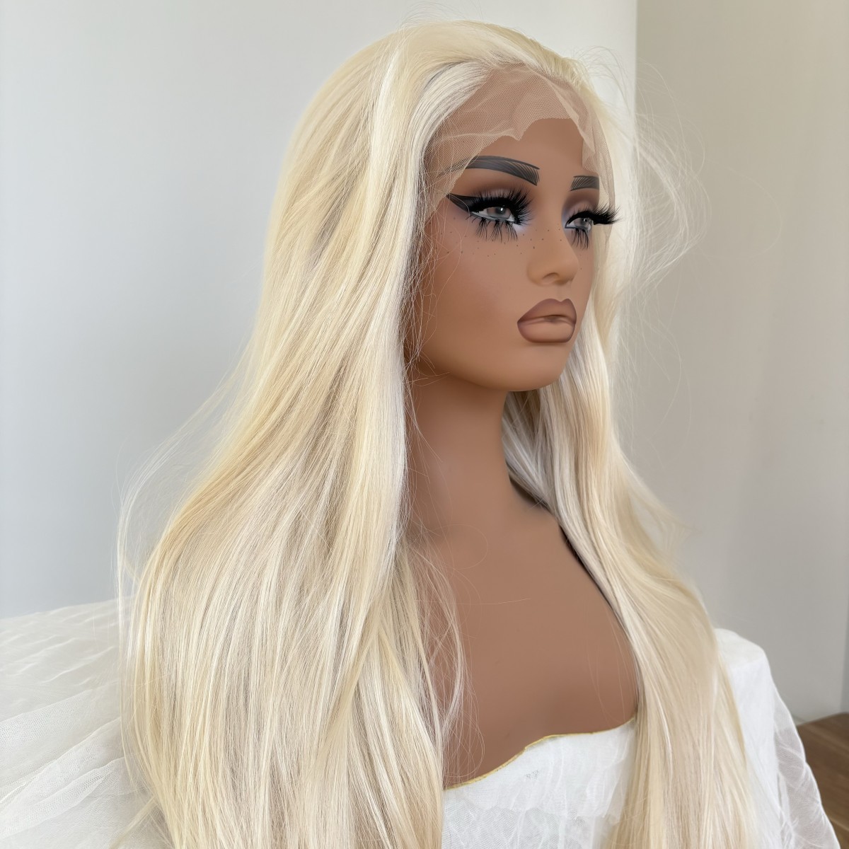 Soft Lace Frontal Wig Natural Long Straight Heat Resistant Hair Platinum blonde