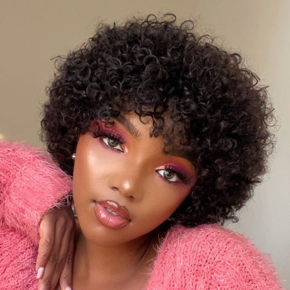 Human Hair Short Curly Wigs 6 Inch Natural Black Pixie Cut Afro Kinky Curly Wigs