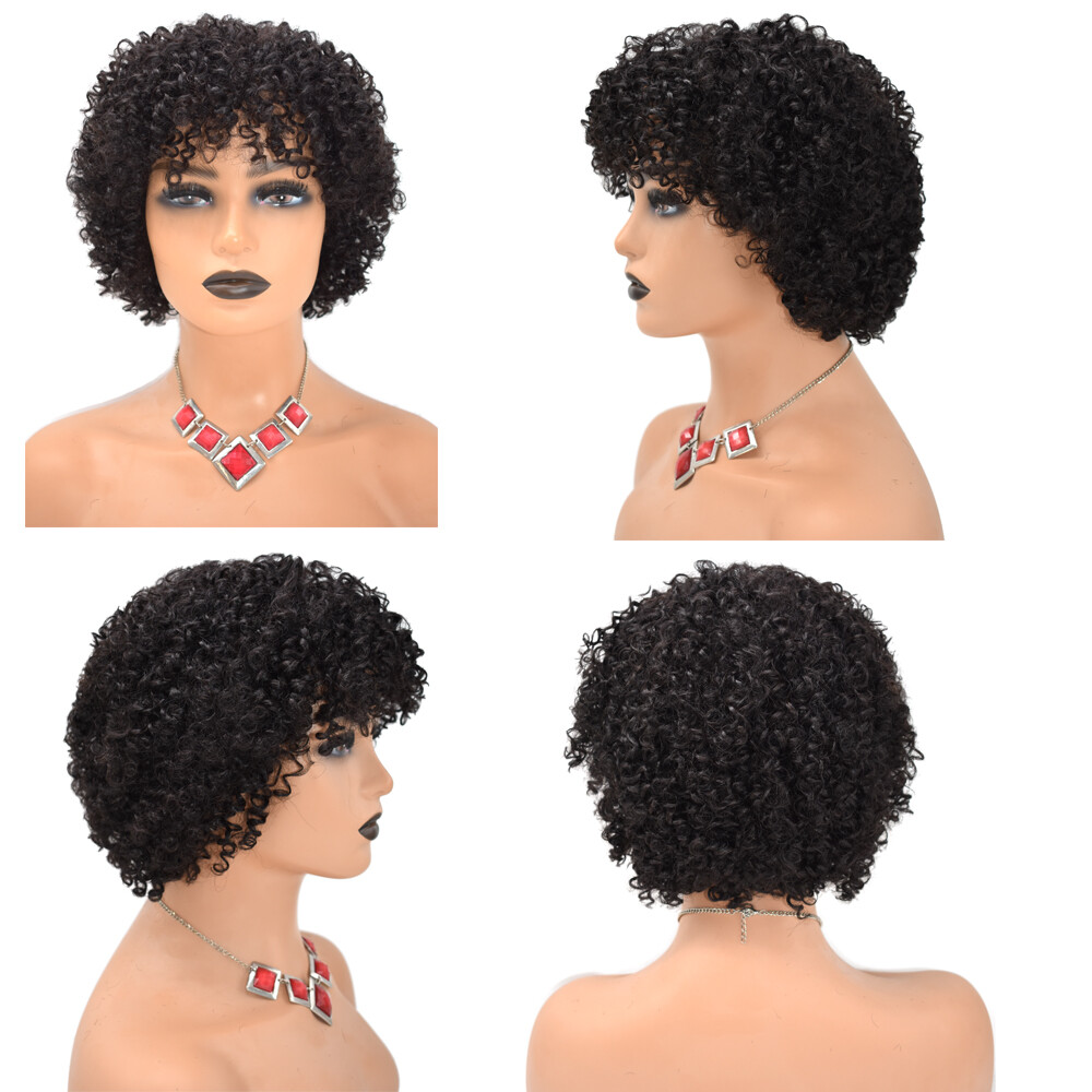 Kinky Curly Afro Wig Short Human Hair Wigs for Black Women Brazilian Natural US
