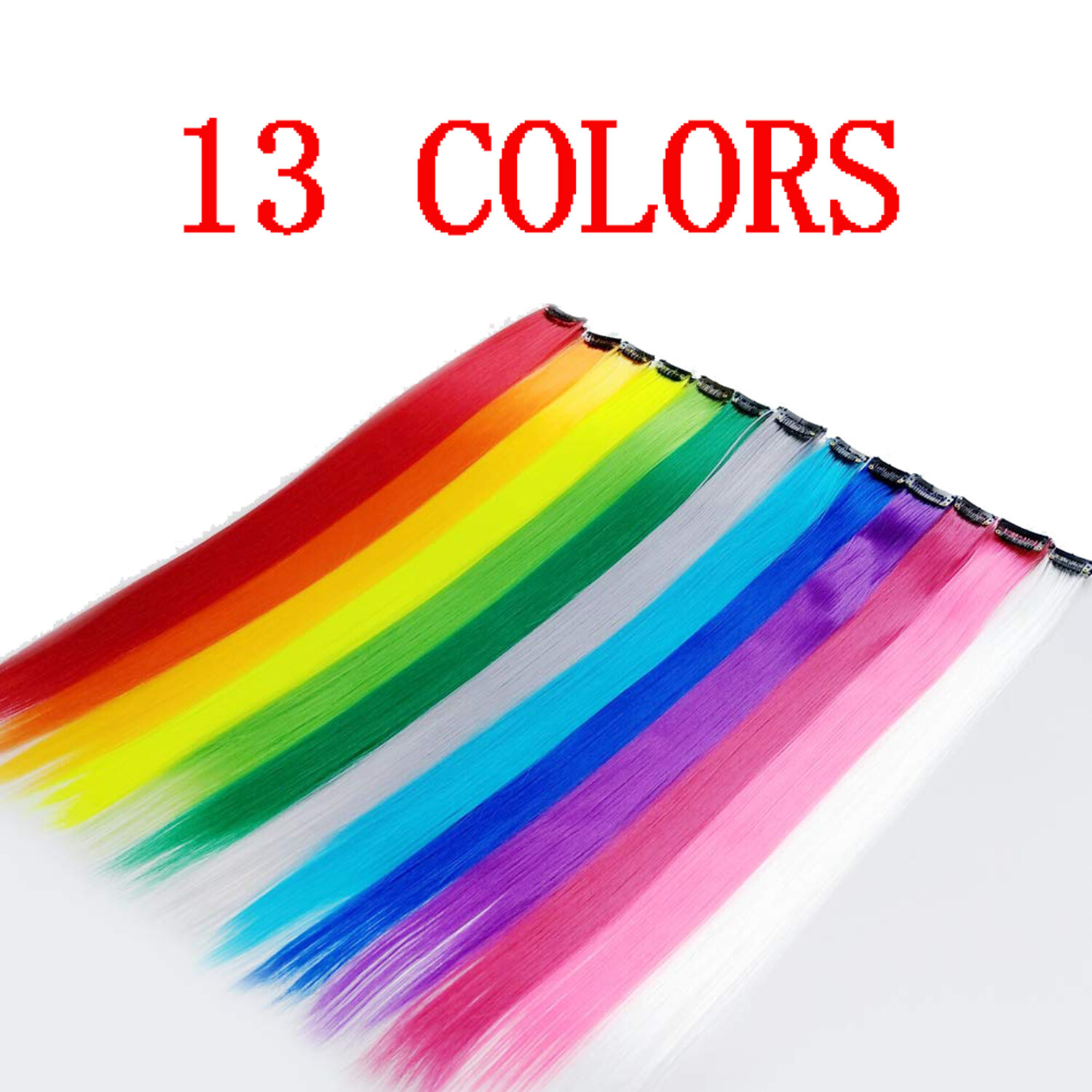 5 / 10 PCS Synthetic Color Hair Piece Extension Clip In Highlight Rainbow Streak
