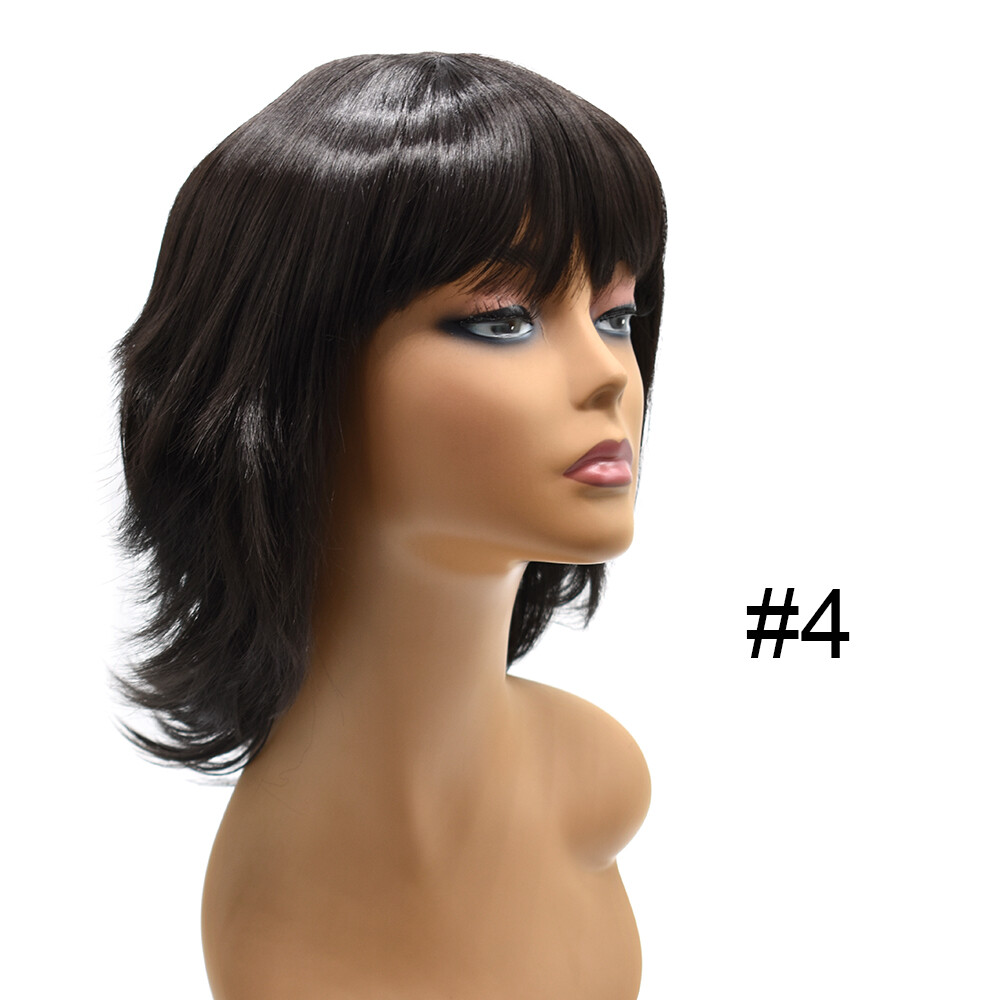 Layered Women Wigs with Bangs Premium Synthetic Shoulder Length Black Brown Hair