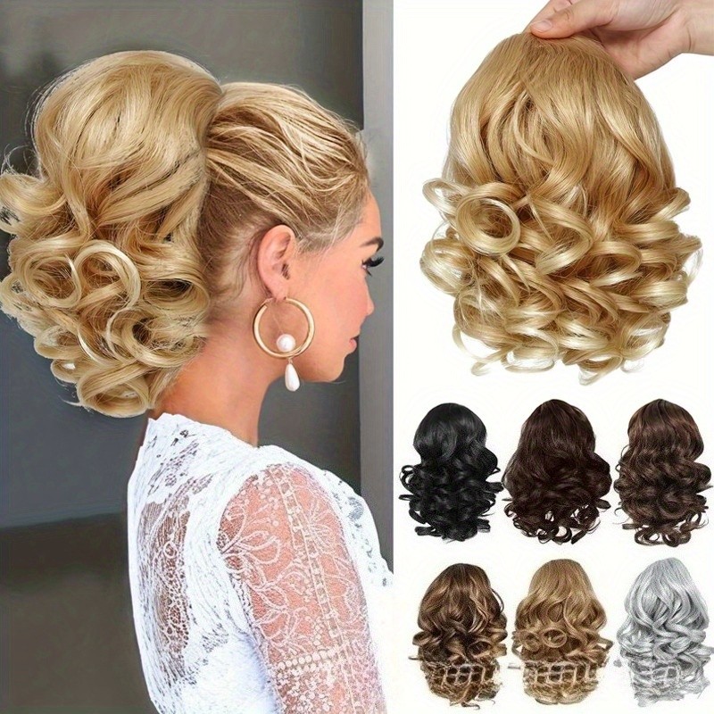Women’s Curly Wavy Ponytail Extensions Curly Straight Synthetic Hair gold