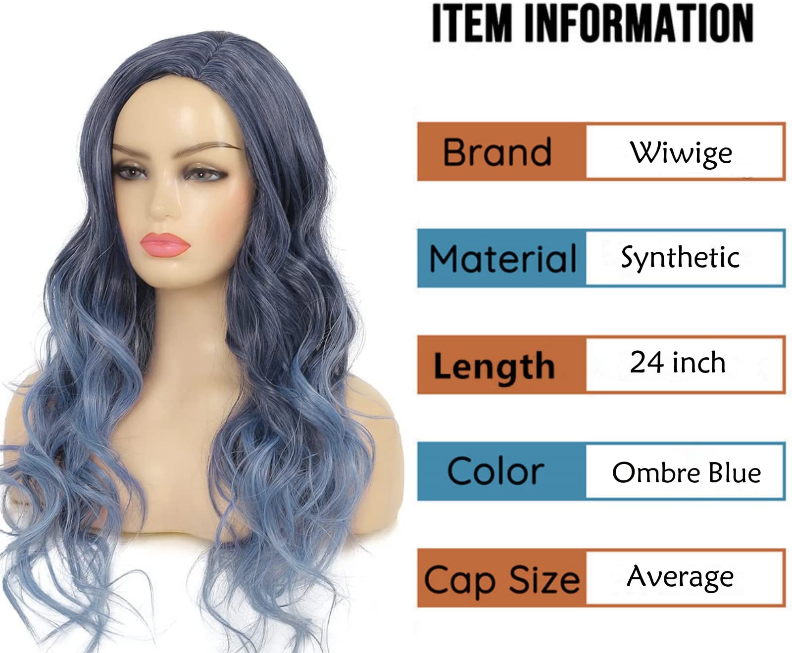 Long Curly Wavy Ombre Blue Wigs for Women Synthetic Natural Middle Part Daily…