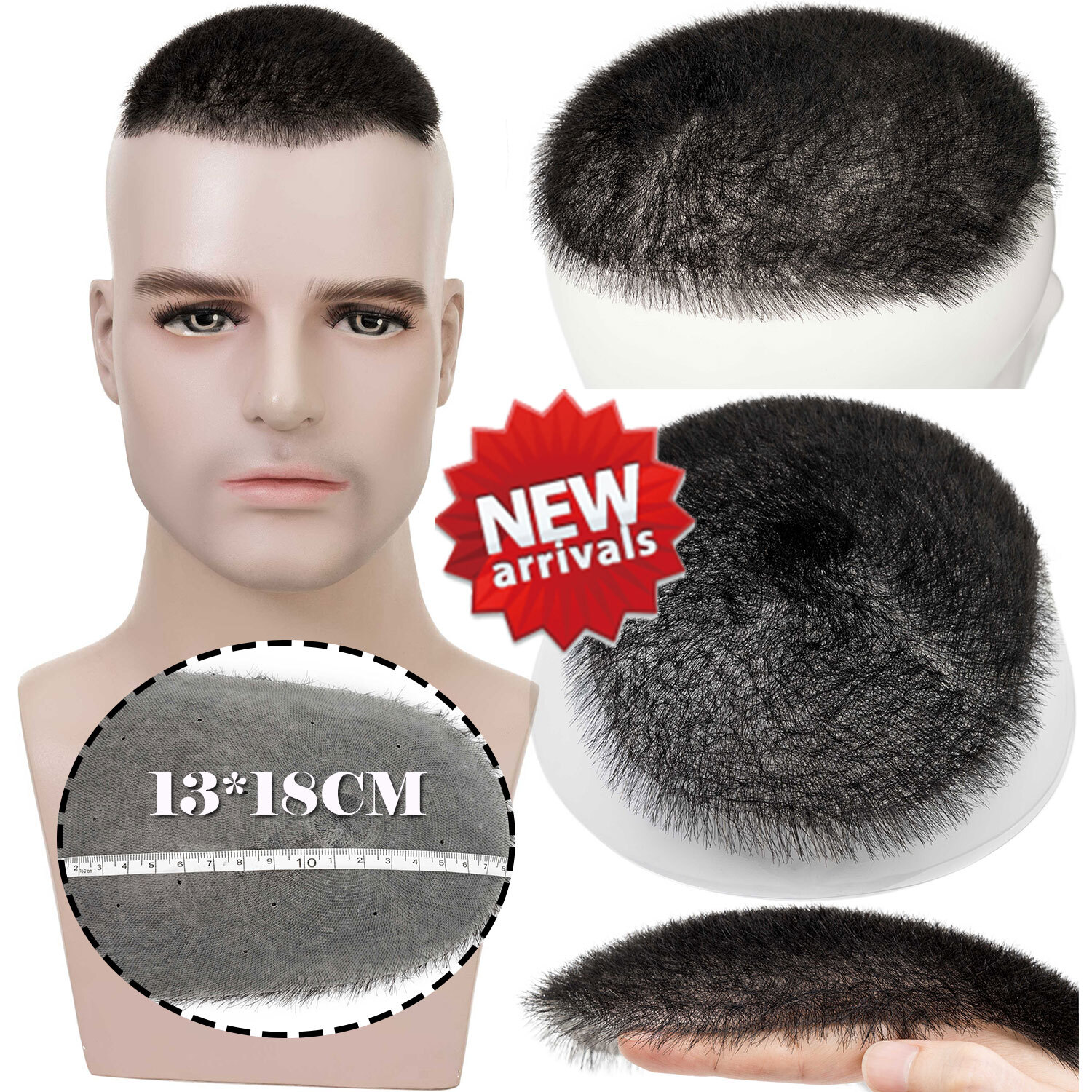 US Mens Toupee Hairpiece 100% Human Hair System Thin PU Skin Base Short Buzz Cut