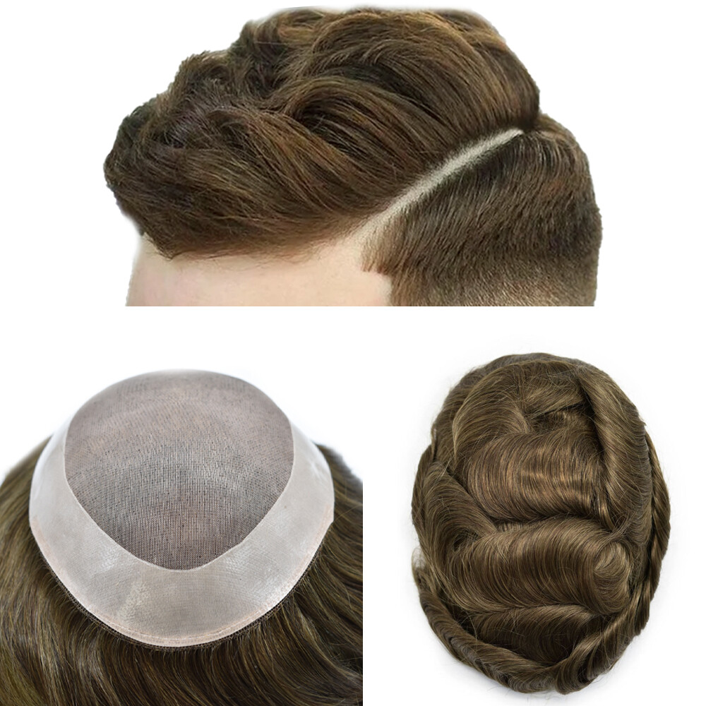Mens Toupee Fine Mono Poly Skin HairSystem Pu Replacement Mens Wig (Customized)
