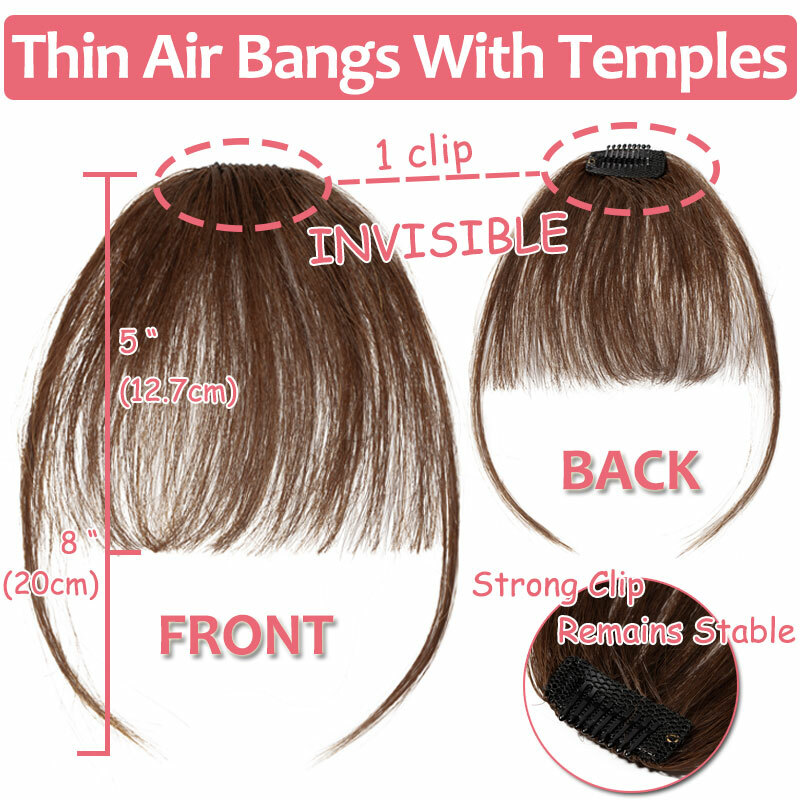 Thick/Thin Fringe Bangs 100% Remy Human Hair Extensions Clip In Hairpiece Brown