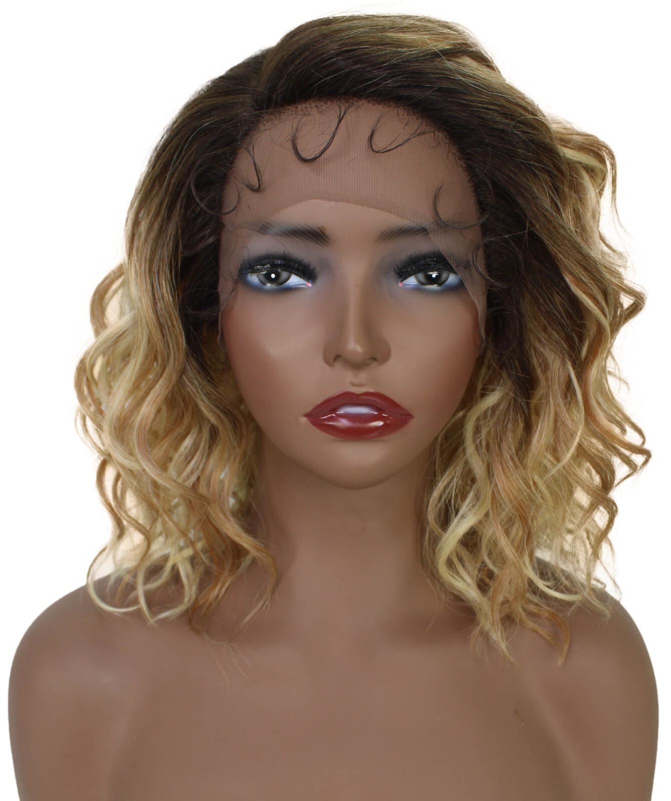 LUXLUXE Khadija 14″ Layered Wavy 3.25″ L Side Parting HD Lace Front Wig,BL-0168